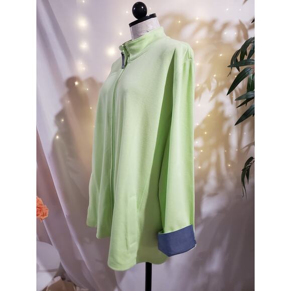 T by Talbots Full Zip Chambray Flip Cuff Light Jacket Size 3X Lime Green UPF 50+ - Picture 3 of 12